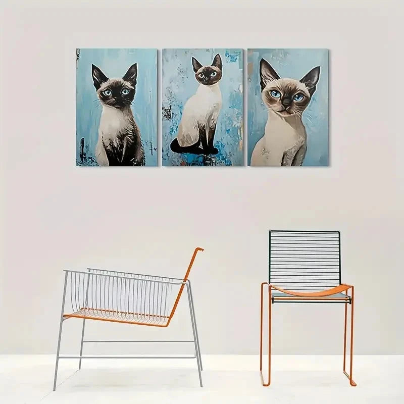 3pcs Vibrant Blue Eyes Abstract Pet Portraits Metal Print Ready to Hang Art