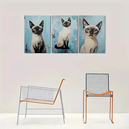 3pcs Vibrant Blue Eyes Abstract Pet Portraits Metal Print Ready to Hang Art