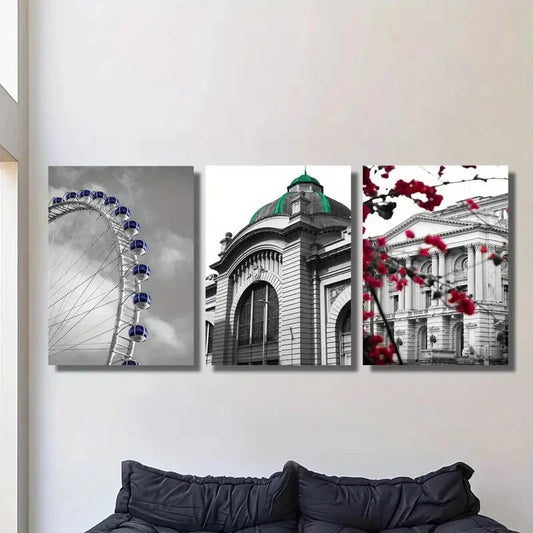 3pcs Sao Paulo City Sky Ferris wheel Architecture Metal Print Ready to Hang Art