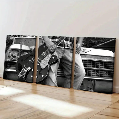 3pcs Black & White Guitar & Musical Instrument Wall Art Set Canvas Framed 60x90cm - High Quality Print 100% Australian Made Wall Canvas Ready to Hang