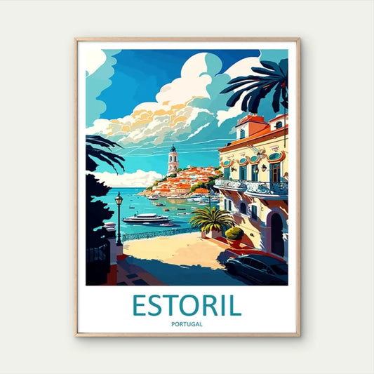 Estoril Portugal Coastal Portuguese Vintage Travel Poster Print Wall Art