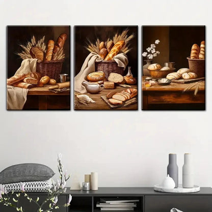 3pcs Kitchen Food Country Bread Paintings Metal Print Ready to Hang Art