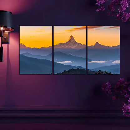 3pcs Annapurna Range Himalayas Silhouette Canvas Framed 60x90cm - High Quality Print 100% Australian Made Wall Canvas Ready to Hang