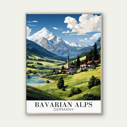 Bavarian Alps Germany Vintage Snow-Capped Travel Poster Print Wall Art