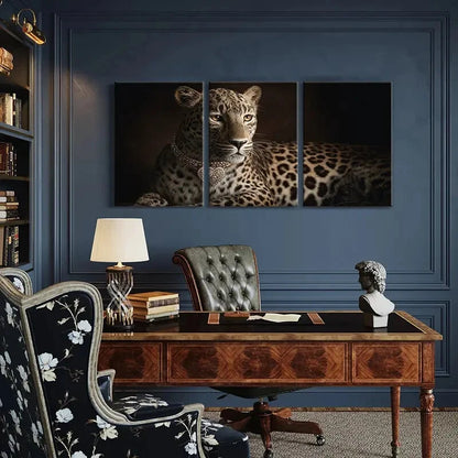 3pcs Leopard Luxurious Heart Necklace Design Metal Print Ready to Hang Art