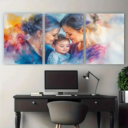 3pcs Mother Grandma Family Portrait Watercolor Wall Art Set Canvas Framed 40x60cm - High Quality Print 100% Australian Made Wall Canvas Ready to Hang