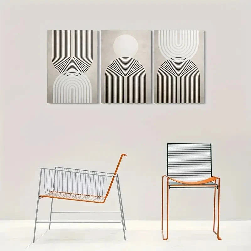 3pcs Abstract Geometric Brown Lines Metal Print Ready to Hang Art