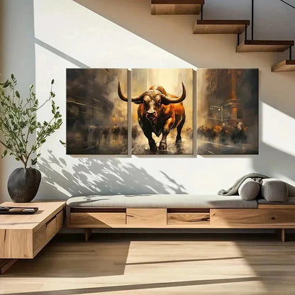 3pcs Abstract Aesthetic Charging Bull Wall Art Set Canvas Framed 40x60cm - High Quality Print 100% Australian Made Wall Canvas Ready to Hang