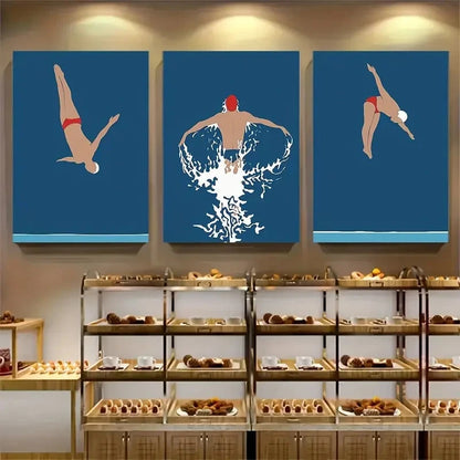 3pcs Vintage Retro Diving Wall Art Metal Print Ready to Hang Art