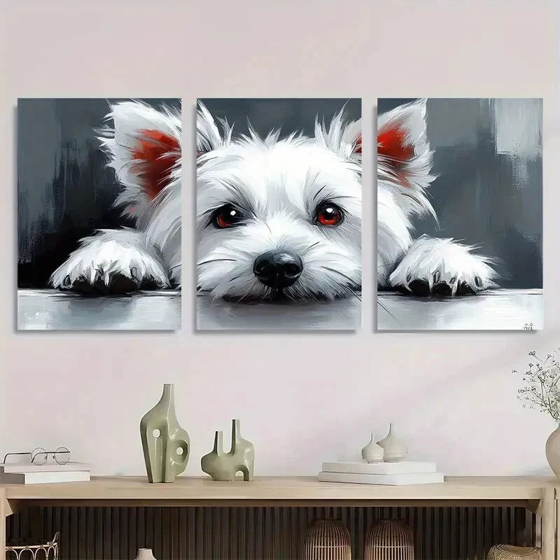 3pcs Modern Abstract White Dog Minimalist Metal Print Ready to Hang Art