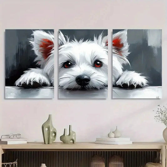3pcs Modern Abstract White Dog Minimalist Metal Print Ready to Hang Art