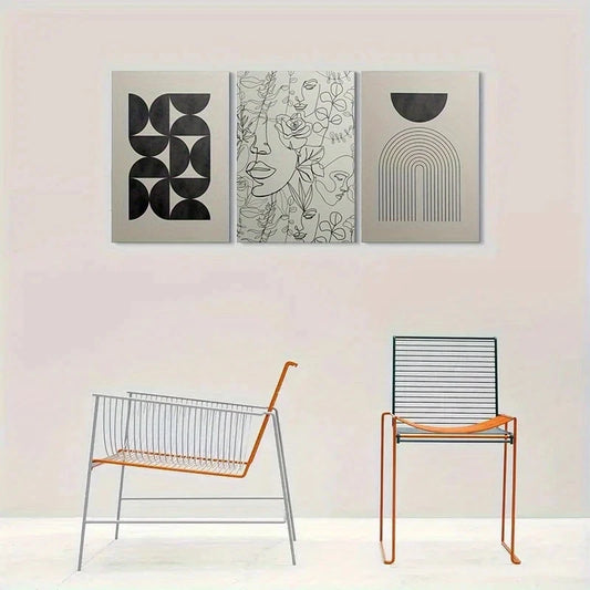 3pcs Abstract Geometric Floral Metal Print Ready to Hang Art