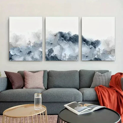 3pcs Blue Gray Abstract Wall Art Set Canvas Unframed - High Quality Print 100% Australian Made Wall Canvas
