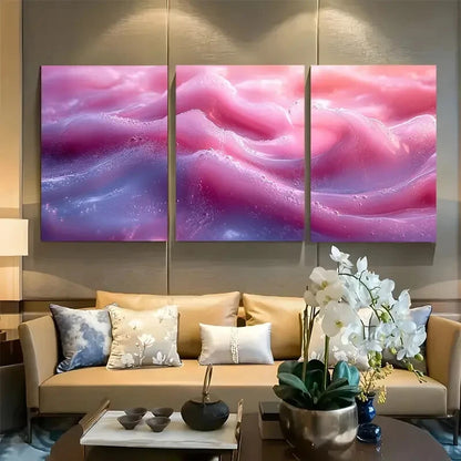 3pcs Vibrant Whimsical Abstract Light Pink Metal Print Ready to Hang Art