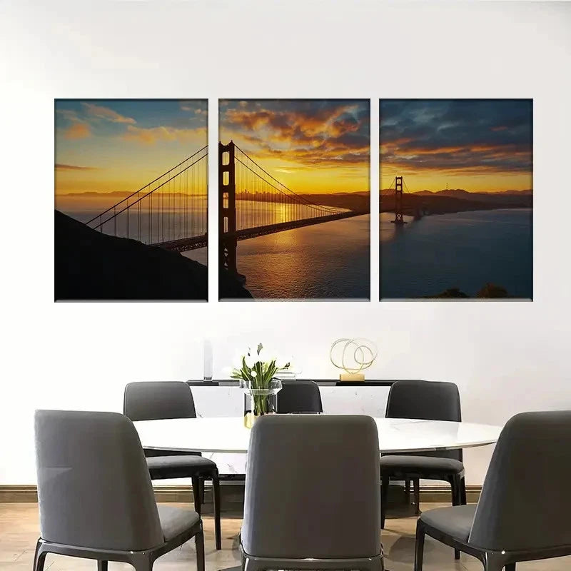 3pcs Stunning Golden Gate Bridge Sunset Metal Print Ready to Hang Art