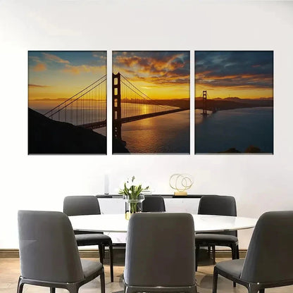 3pcs Stunning Golden Gate Bridge Sunset Metal Print Ready to Hang Art
