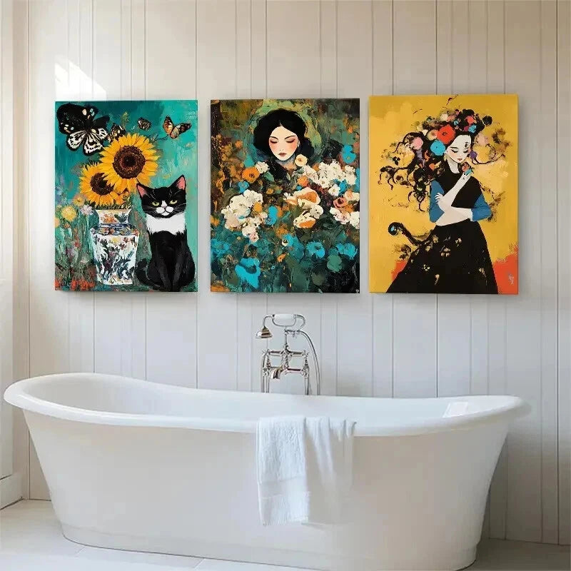 3pcs Sunflower Abstract Modern Aesthetic Perfect Wall Art Set Canvas Framed 40x60cm - High Quality Print 100% Australian Made Wall Canvas Ready to Hang