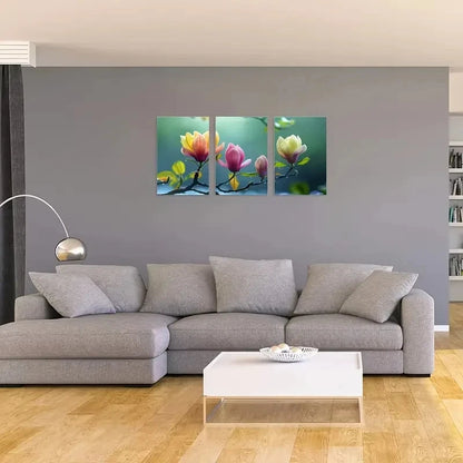 3pcs Featuring Vibrant Pink Yellow and Green Metal Print Ready to Hang Art