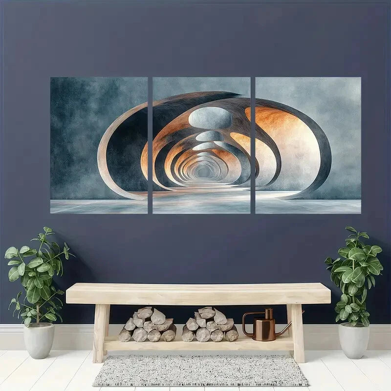 3pcs Textured Effect Gray Abstract Arches Metal Print Ready to Hang Art