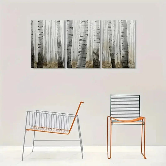 3pcs Modern Abstract Birch Tree Wall Art Set Canvas Framed 40x60cm - High Quality Print 100% Australian Made Wall Canvas Ready to Hang
