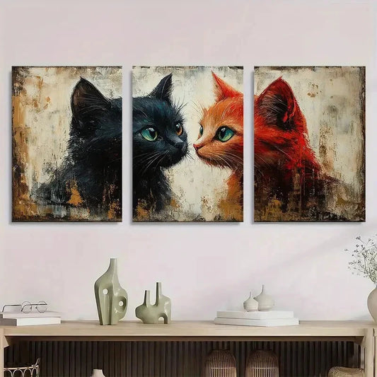 3pcs Black & Orange Cats Modern Farmhouse Metal Print Ready to Hang Art