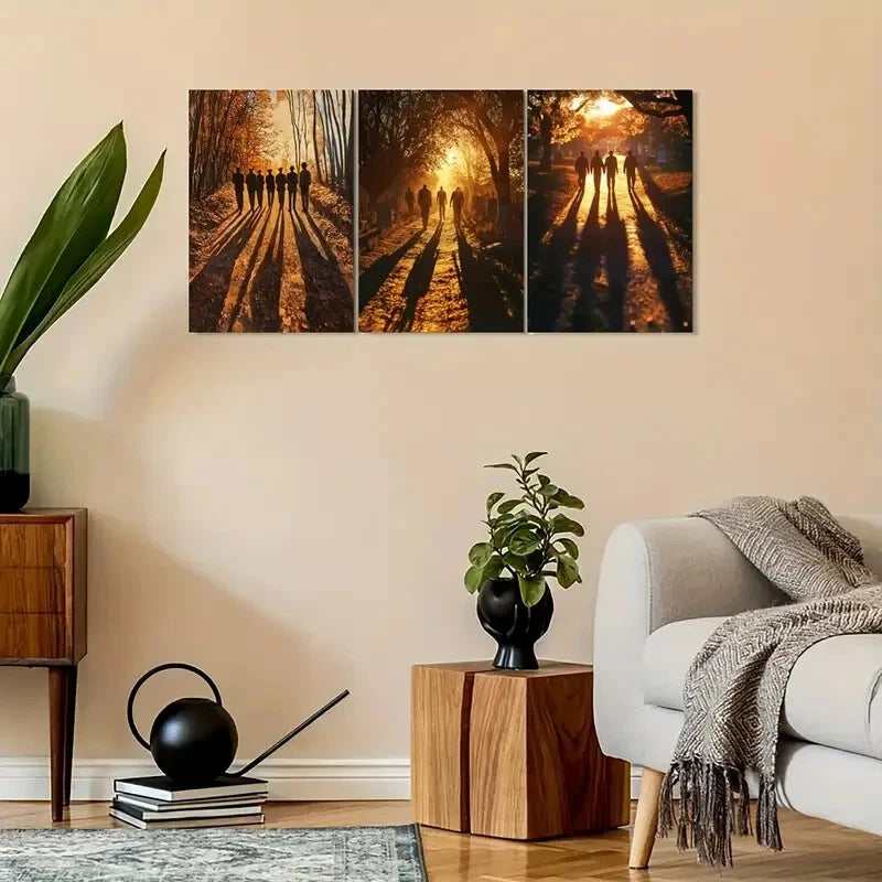 3pcs Vintage-Inspired Sunset Veterans Walk Metal Print Ready to Hang Art
