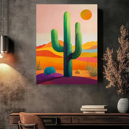 Beautiful Desert Cactus Sunset Cacti & Sunset Painting 40x60cm Metal Print Ready to Hang