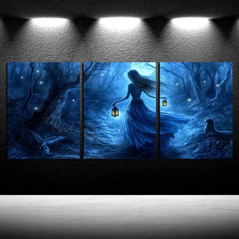 3pcs Mystical Lady and Animals Canvas Framed 60x90cm - High Quality Print 100% Australian Made Wall Canvas Ready to Hang