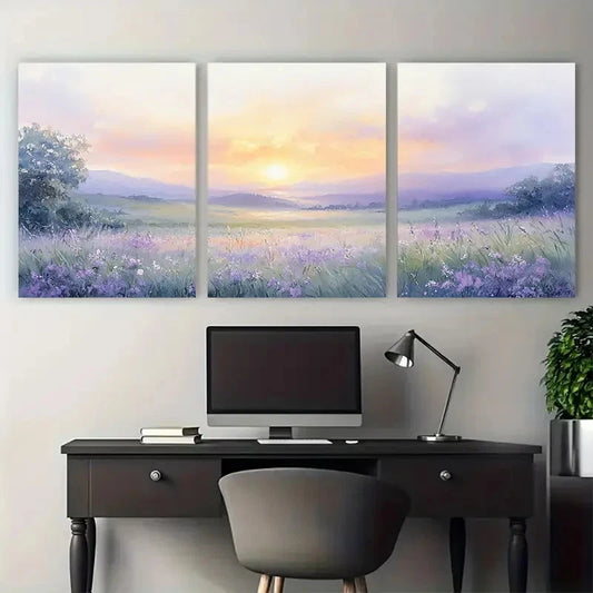 3pcs Soothing Sunrise Gouache Sunrise in Hues Wall Art Set Canvas Framed 60x90cm - High Quality Print 100% Australian Made Wall Canvas Ready to Hang