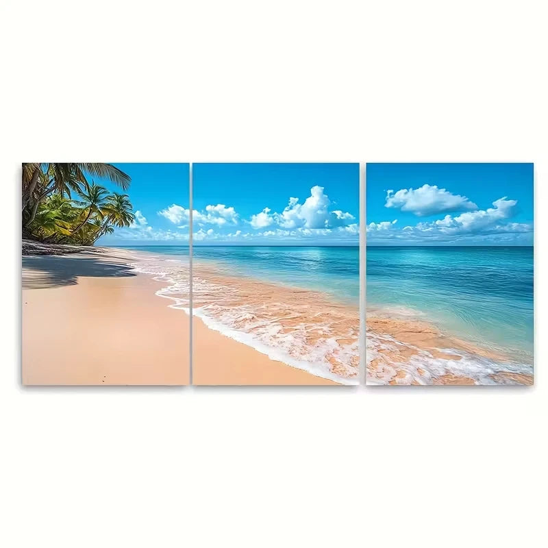 3pcs Seascape Tranquil Beach Scene Metal Print Ready to Hang Art