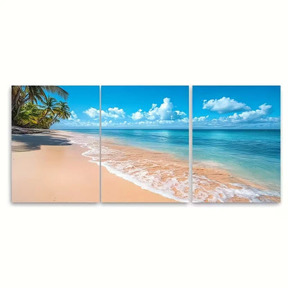 3pcs Seascape Tranquil Beach Scene Metal Print Ready to Hang Art