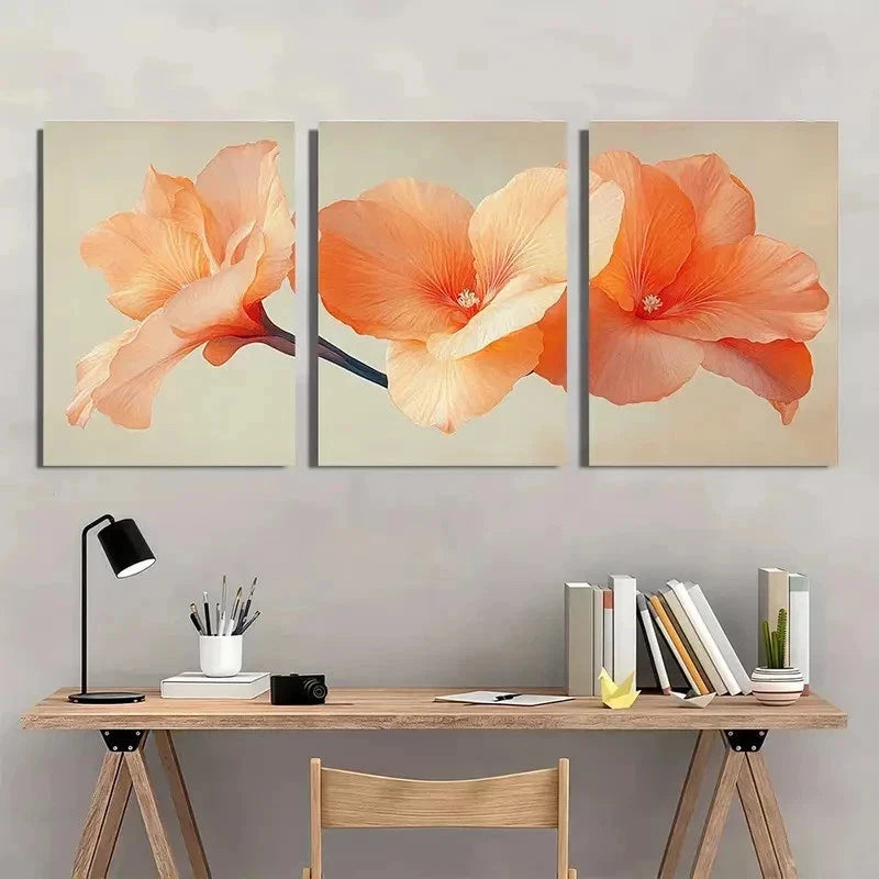 3pcs Canna Flower Beige Orange Nature Perfect Wall Art Set Canvas Framed 40x60cm - High Quality Print 100% Australian Made Wall Canvas Ready to Hang