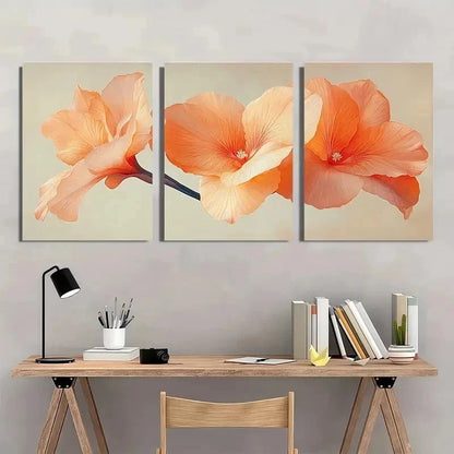 3pcs Canna Flower Beige Orange Nature Perfect Wall Art Set Canvas Framed 40x60cm - High Quality Print 100% Australian Made Wall Canvas Ready to Hang