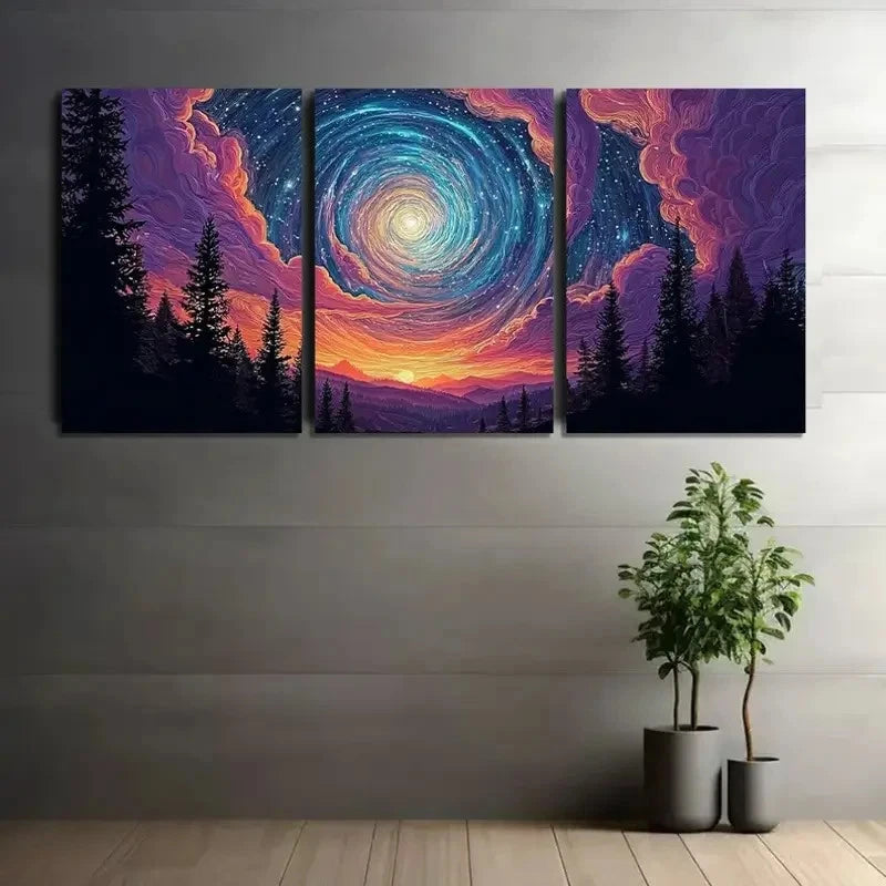 3pcs Psychedelic for Galaxy with Starry Sky Metal Print Ready to Hang Art