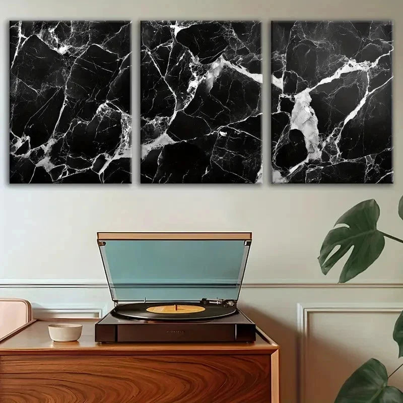 3pcs Black Marble Texture Series Modern Perfect Wall Art Set Canvas Framed 40x60cm - High Quality Print 100% Australian Made Wall Canvas Ready to Hang