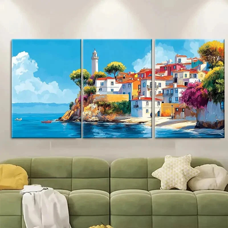 3pcs Vibrant Portugal Cityscape Colorful Coastal Metal Print Ready to Hang Art