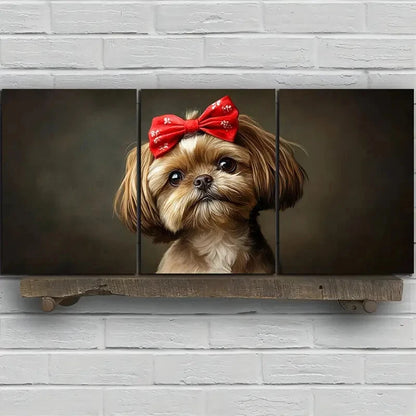 3pcs Wearing a Bow Tie Cutest Dog Metal Print Ready to Hang Art