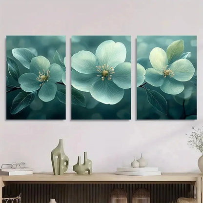 3pcs Painting Light Green Flower Decoration Metal Print Ready to Hang Art