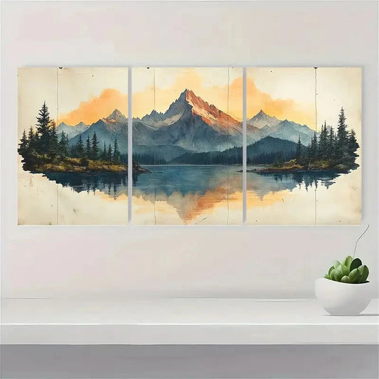 3pcs Vintage Landscape Mountain Art Metal Print Ready to Hang Art