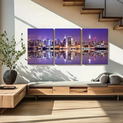 3pcs Night View Skyline & Buildings Wall Art Set Canvas Framed 40x60cm - High Quality Print 100% Australian Made Wall Canvas Ready to Hang