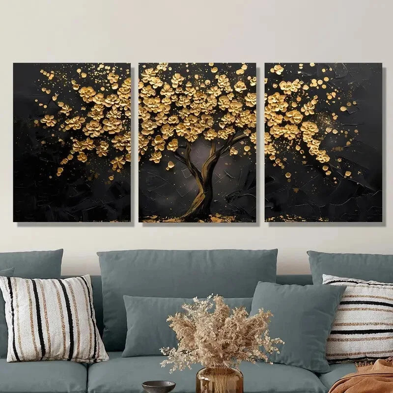 3pcs flower tree oil painting Metal Print Ready to Hang Art