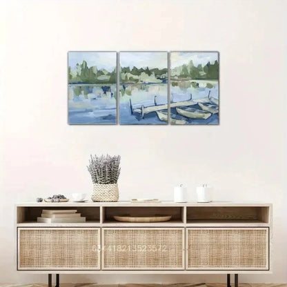 3pcs Lakeside Scene Landscape Artwork Metal Print Ready to Hang Art