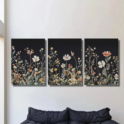 3pcs ,simple floral decorative art on black back Metal Print Ready to Hang Art