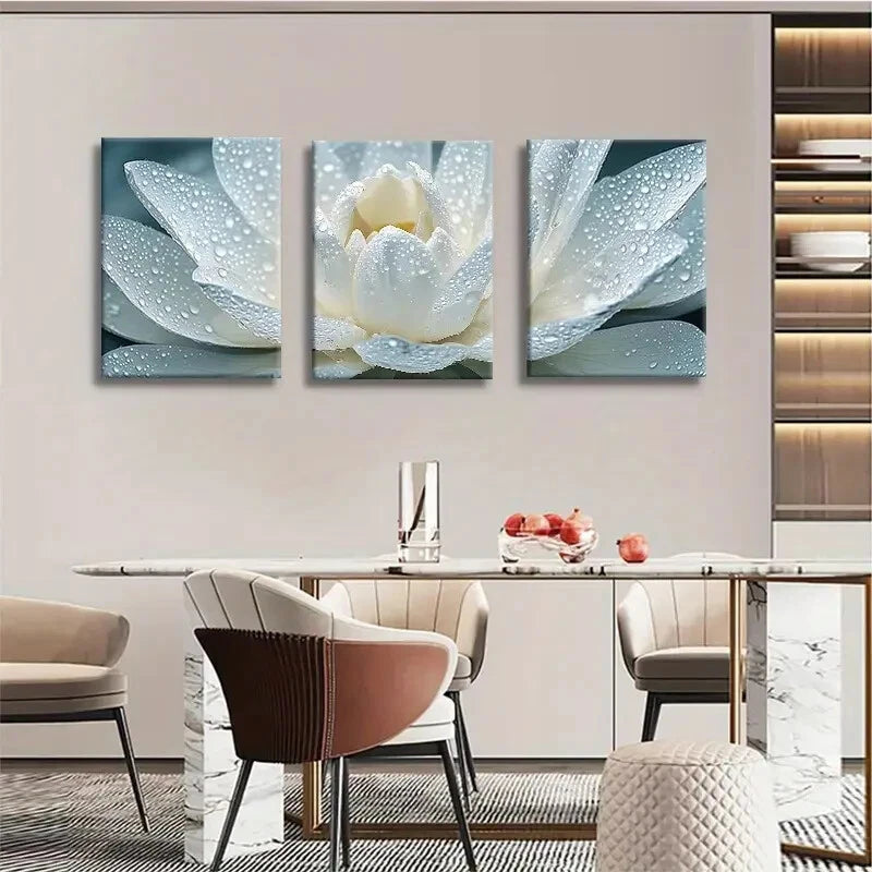 3pcs Elegant Water Lily Close Up Macro Metal Print Ready to Hang Art