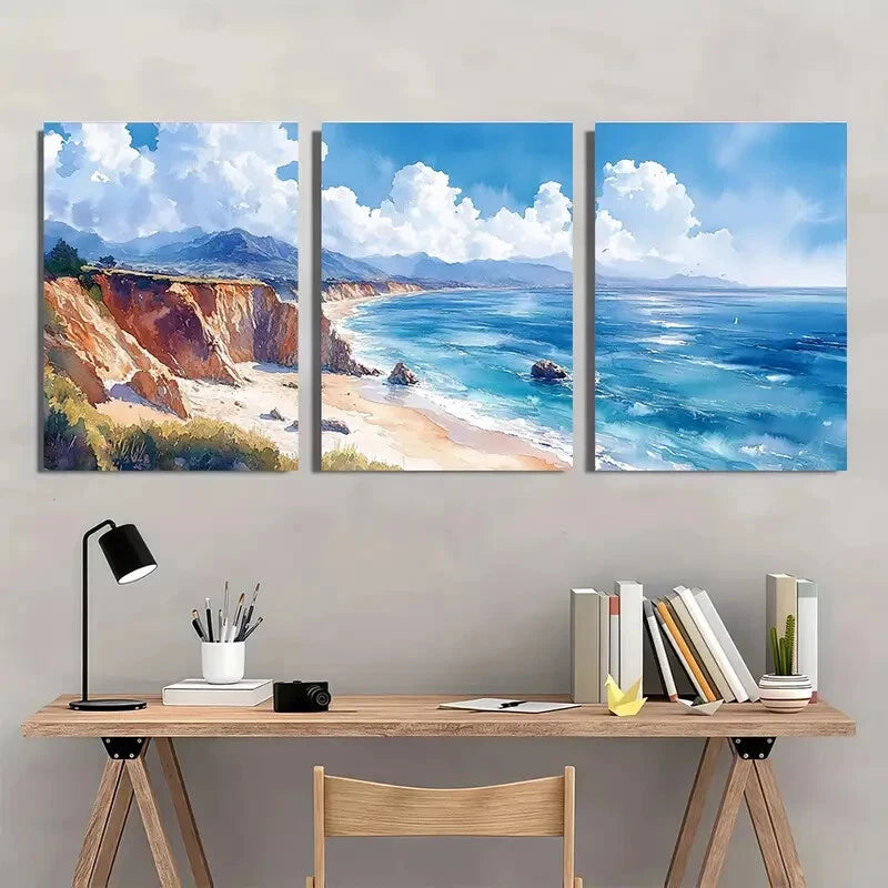3pcs Big Sur Coastline Seascape Art Print Set Metal Print Ready to Hang Art