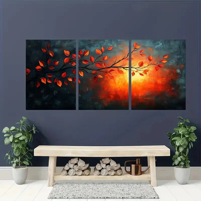 3pcs Nature Painting Autumn Leaves Artwork Metal Print Ready to Hang Art