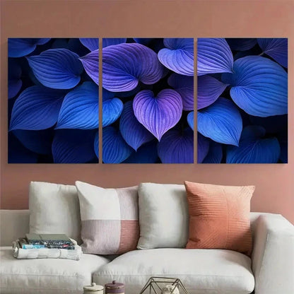 3pcs Deep Blue Purple Hosta Leaves Botanical Metal Print Ready to Hang Art