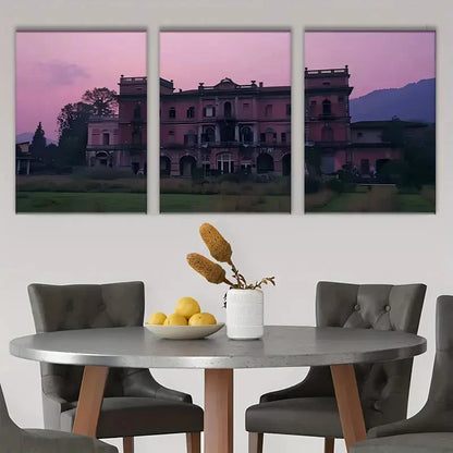 3pcs Charming Rustic Sunset Featuring a Castle Metal Print Ready to Hang Art