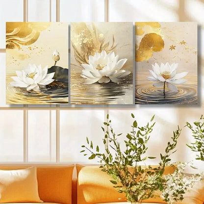 3pcs Decoration Luxurious Lotus Flower Wall Art Set Canvas Framed 40x60cm - High Quality Print 100% Australian Made Wall Canvas Ready to Hang