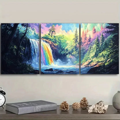 3pcs Vibrant Waterfall Forest Scene Wall Art Canvas Unframed - High Quality Print 100% Australian Made Wall Canvas